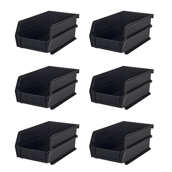 Triton Products 12 lb Hang & Stack Storage Bin, Polypropylene, 4.125  in W, 3 in H, Black, 7-3/8 in L 3-220BK-6